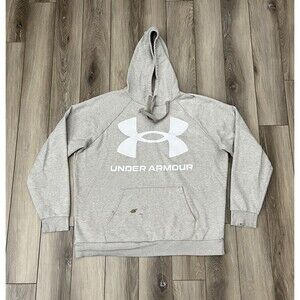 Under Armour Men's Sz XL Pullover Hoodie Sweatshirt Cream Coldgear Big Logo